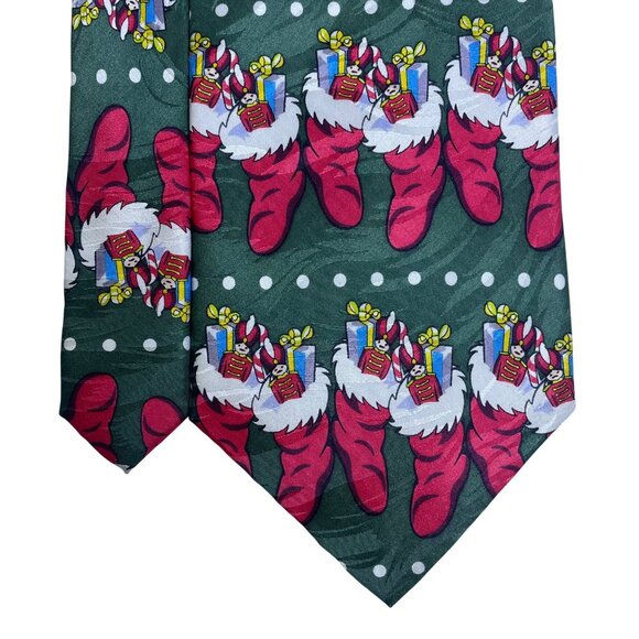 Keith Daniels Mens Green Polyester Christmas Tie Holiday Stocking Pattern - Picture 3 of 7